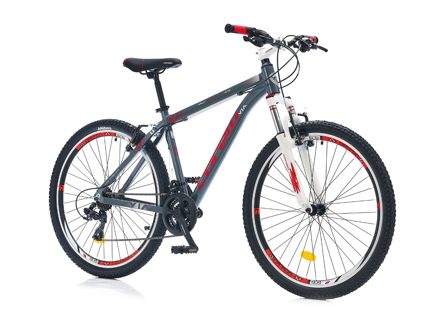 Pusaudžu kalnu velosipēds Corelli VIA 1.0 MTB 26'' - 18'' pelēks/sarkans Pusaudžu kalnu velosipēds Corelli VIA 1.0 MTB 26'' - 18'' pelēks/sarkans