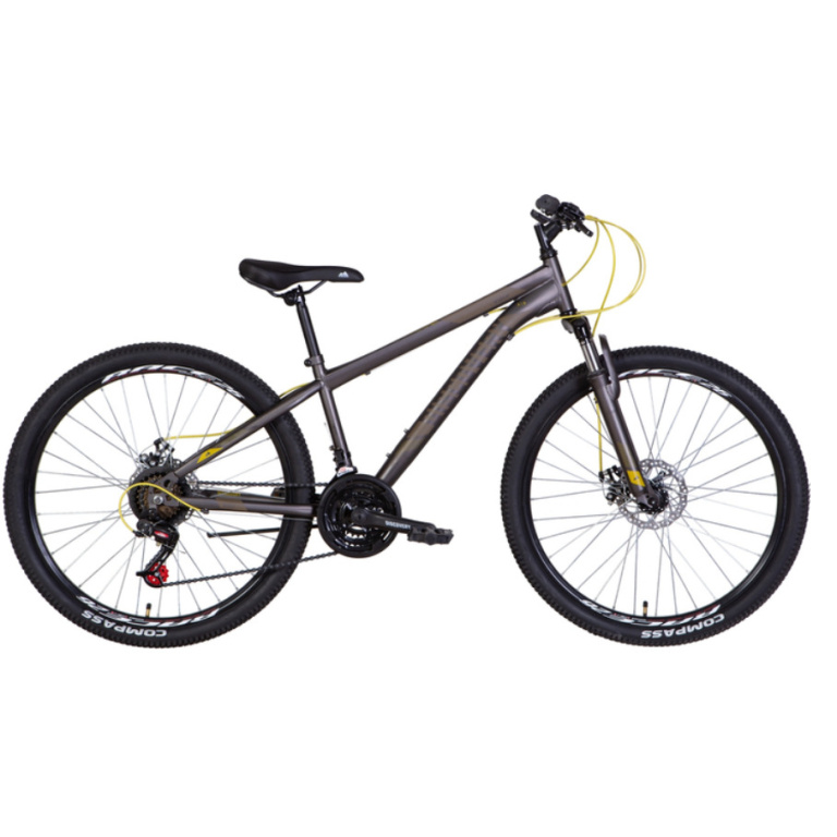 Velosipēds Discovery RIDER AM DD 26" 16" 2022 Tumši sudraba ar dzeltenu (matēts)